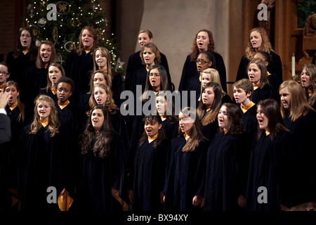 Texas Lutheran University's choir Christmas Vespers performance a Christmas tradition performed at Saint Martins Stock Photo