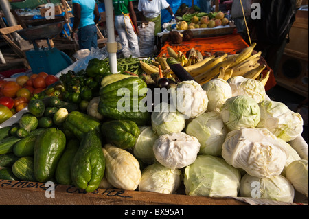 Fruit and vegetables produce at the Kingstown market, St. Vincent & The Grenadines. Stock Photo