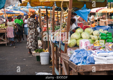 Fruit and vegetables produce at the Kingstown market, St. Vincent & The Grenadines. Stock Photo