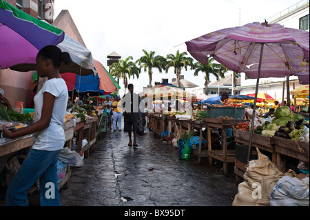 Fruit and vegetables produce at the Kingstown market, St. Vincent & The Grenadines. Stock Photo