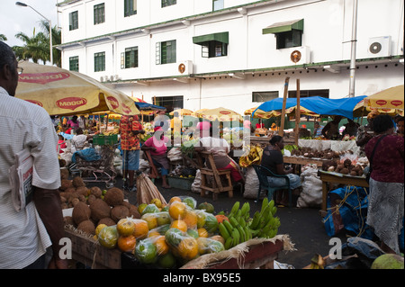 Fruit and vegetables produce at the Kingstown market, St. Vincent & The Grenadines. Stock Photo