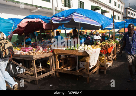 Fruit and vegetables produce at the Kingstown market, St. Vincent & The Grenadines. Stock Photo