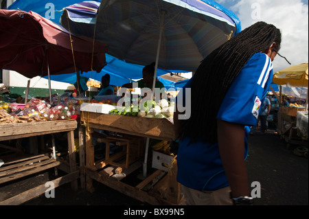 Fruit and vegetables produce at the Kingstown market, St. Vincent & The Grenadines. Stock Photo