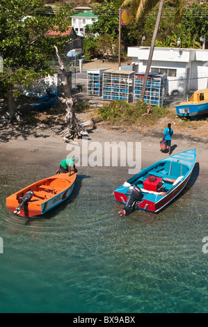 Fishing boats in Port Elizabeth harbour, Bequia, St. Vincent & The Grenadines. Stock Photo