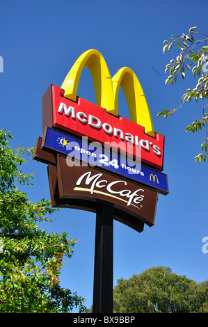McDonald's Restaurant sign, Colombo Street, Sydenham, Christchurch, Canterbury, South Island, New Zealand Stock Photo