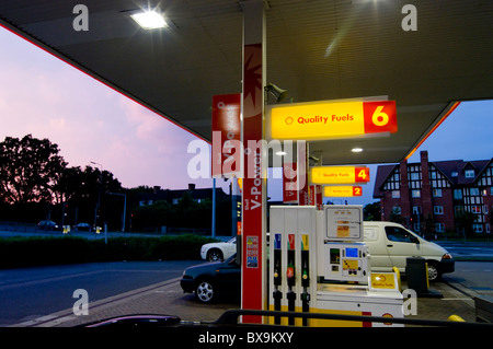 Petrol Station Uk Dusk Forecourt Stock Photo
