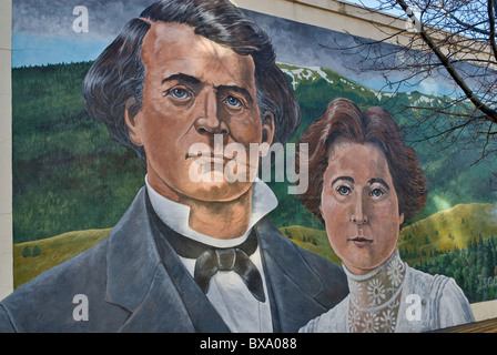 Isaac Roop and His Daughter Susan mural by Ben and Leanna Lord Baker in Susanville, California, USA Stock Photo