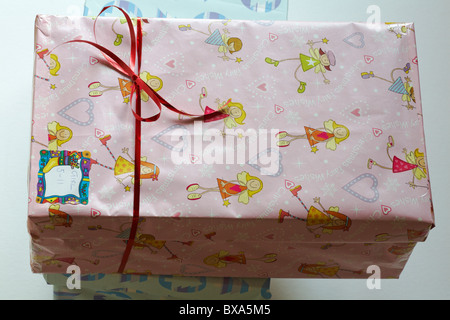 Charity Christmas shoeboxes filled with gifts for children for Christmas Stock Photo