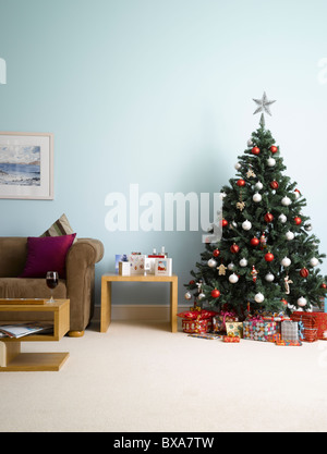 A daytime Christmas scene in a living room Stock Photo