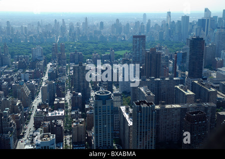 Aerial view of Upper West/East side during heatwave in hot summer, Manhattan, New York city, USA Stock Photo