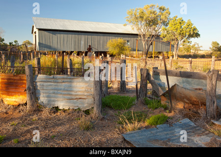 Old woolshed in Bladensburg National Park, Winton in outback Queensland Stock Photo