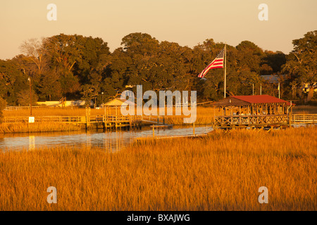 Sunset over the marsh on Shem Creek in Mt Pleasant, SC. Stock Photo