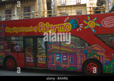 Sightseeing tour bus Palermo Sicily Italy Europe Stock Photo