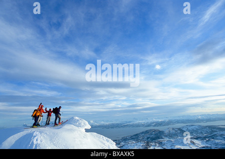 Distant view of climbers on mountain Stock Photo