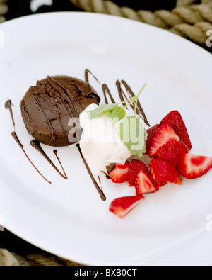 Chocolate, ice cream and strawberry salad Stock Photo