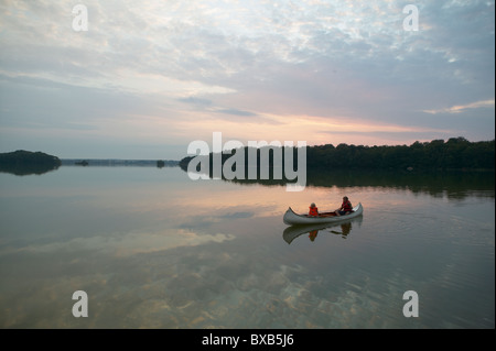 Mother with daughter in rowing boat Stock Photo
