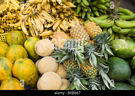 Assorted fruits in market stall Stock Photo