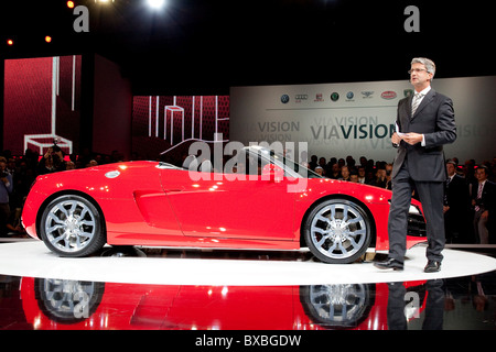 Rupert Stadler, chairman of the Audi AG, introducing the Audi R8 quattro spyder, during the Group Night of the Volkswagen AG, to Stock Photo