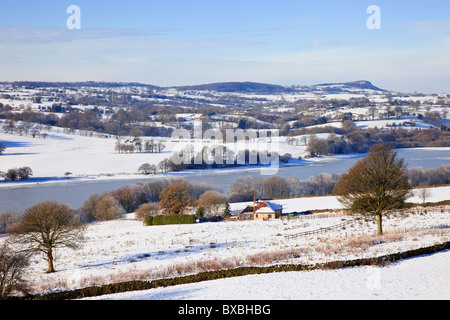 Staffordshire, England, UK, Britain. Frozen Rudyard Lake reservoir with snow in English winter scene Stock Photo