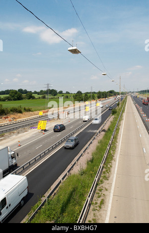 Contraflow in use on the M1 during construction work to widen the motorway Hertforshire UK Stock Photo