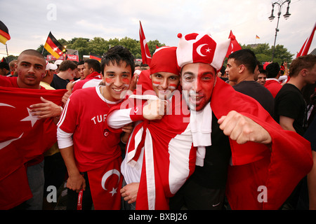 Football fans during the semi final match between Germany and Turkey, Berlin, Germany Stock Photo