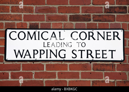 Amusing street sign Comical Corner Leading to Wapping Street, South Shields, Tyne and Wear, England, UK Stock Photo