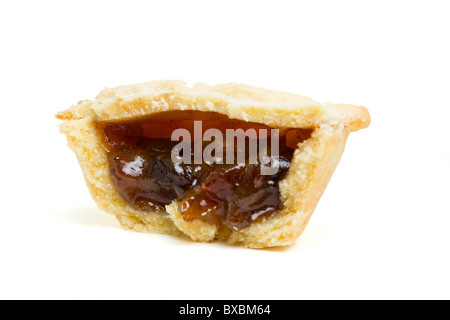 Festive sweet mince pies from low perspective isolated on white. Stock Photo