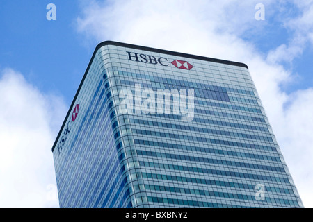 Canary Wharf HSBC bank HQ office building with Billingsgate fish market ...