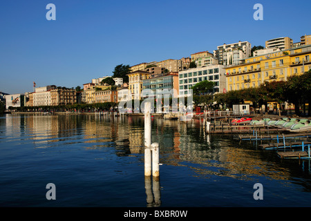 Lugano on Lago di Lugano, Lake Lugano, Canton of Ticino, Switzerland, Europe Stock Photo