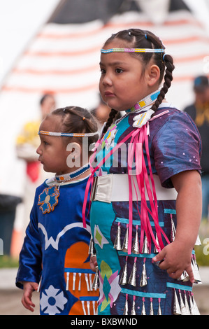 Young children, girls, in jingle dance regalia, Pow-wow, Blackfoot ...