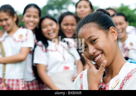 School girls, La Paz Plaza, Iloilo, Panay, Philippines Stock Photo