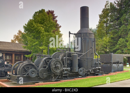 Washington 12x17 Duplex Flyer donkey engine at Pacific Lumber Company Museum in company town of Scotia, California, USA Stock Photo