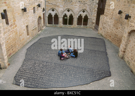 France, Lot, Figeac, Place des Ecritures, Giant copy of the Rosetta Stone that allowed Champollion to decipher the hieroglyphs Stock Photo