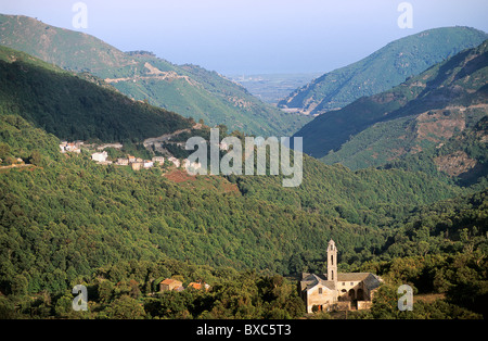 France, Corsica, Haute-Corse, Castagniccia, Alesani Valley and Convent Stock Photo