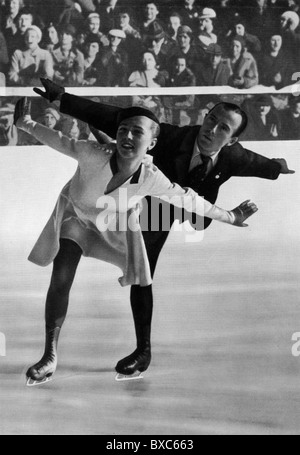 sports, winter sports, IV. Olympic Winter Games, Garmisch-Partenkirchen, 6.2.1936 - 16.2.1936, figure skating, winner in pair-skating, Maxi Herber and Ernst Baier (Germany), Additional-Rights-Clearences-Not Available Stock Photo