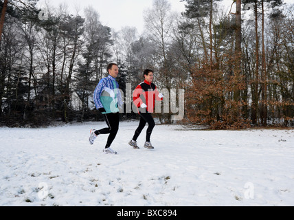 Runners in the snow