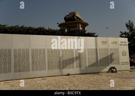 Memorial Wall and the Tank on the Tower Memorial of the Armored Corps at the Israeli Armored Corps Museum at Latrun Stock Photo