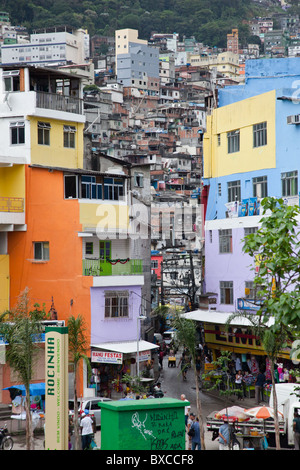 Crowded buildings climb the mountain that the Brazilian Rocinha Favela sits on top of Stock Photo