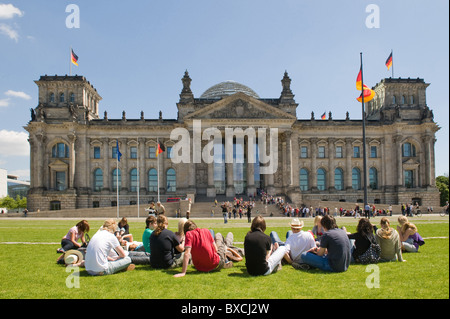 Visitors in front of the Reichstag, Berlin, Germany Stock Photo