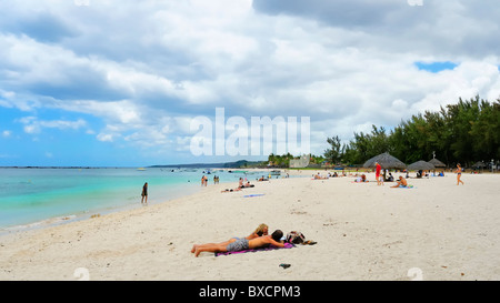 The long white sand beach in Flic en Flac, Black River, Mauritius Stock Photo