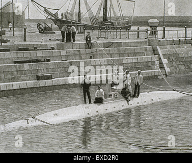 Isaac Peral (1852-1895). Partial tests verified the Peral submarine. Dock of Arsenal de la Carraca. Cadiz. Andalusia. Spain. Stock Photo