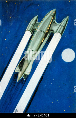 Futuristic Interplanetary Jet Plane, Jet Travel or Rocket Travel for Space Exploration (Illustration c1940) Stock Photo