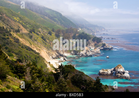 Looking south down the famous Big Sur coastline in California from historic and scenic Highway 1. Stock Photo