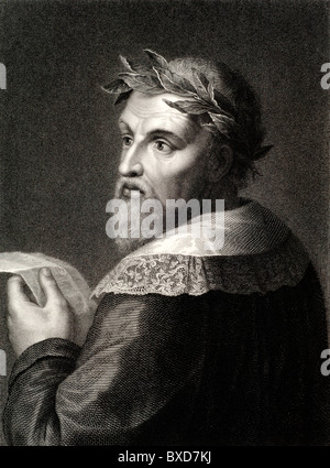 Portrait of Ludovico Ariosto (1474-1533) Italian Poet wearing Crown of Leaves or Laurel Wreath. c18th Engraving or Illustration Stock Photo