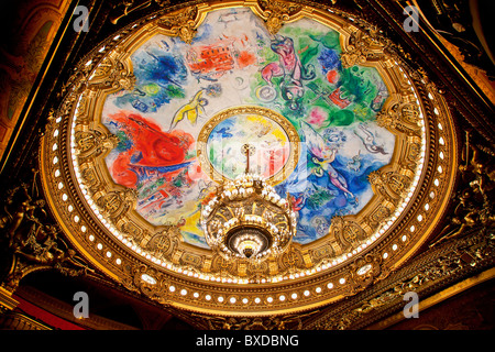 Opera National de Paris - Palais Garnier The ceiling of the Garnier opera house was painted by artist Marc Chagall in 1964. Stock Photo