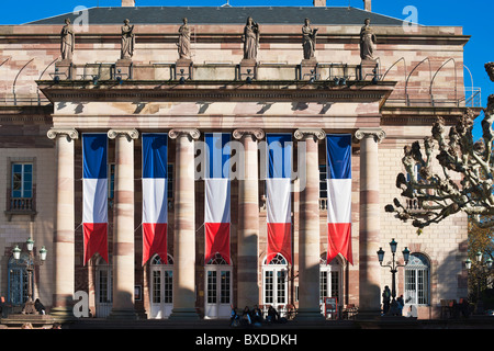 Opera house decorated with French flags Strasbourg Alsace France Europe Stock Photo