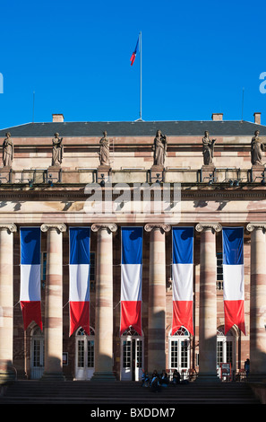 Opera house decorated with French flags Strasbourg Alsace France Europe Stock Photo