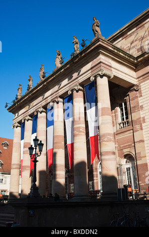 Opera house decorated with French flags Strasbourg Alsace France Stock Photo