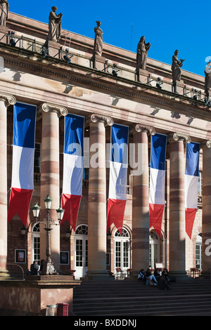 Opera house decorated with French flags Strasbourg Alsace France Europe Stock Photo