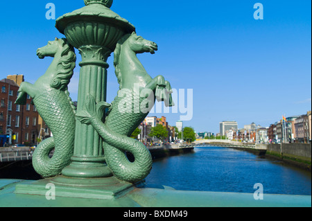 Seahorse statues on Grattan bridge over the river liffey Stock Photo